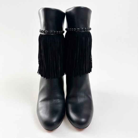 CHRISTIAN LOUBOUTIN Tudor Jo Fringe Black Bootie 39 US 8.5 Ankle Boots Studded - Picture 5 of 14
